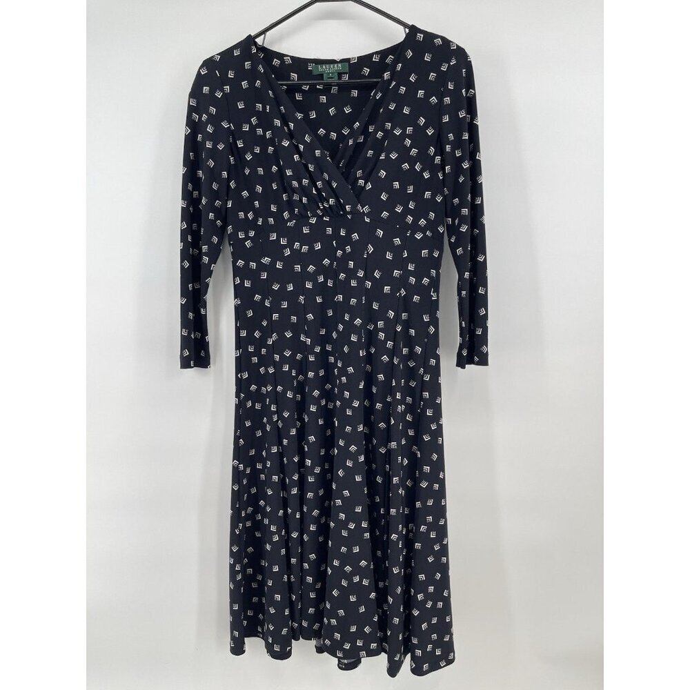 Lauren Ralph Lauren Fit Flare Abstract Geo Print Dress Midi Business Womens 6